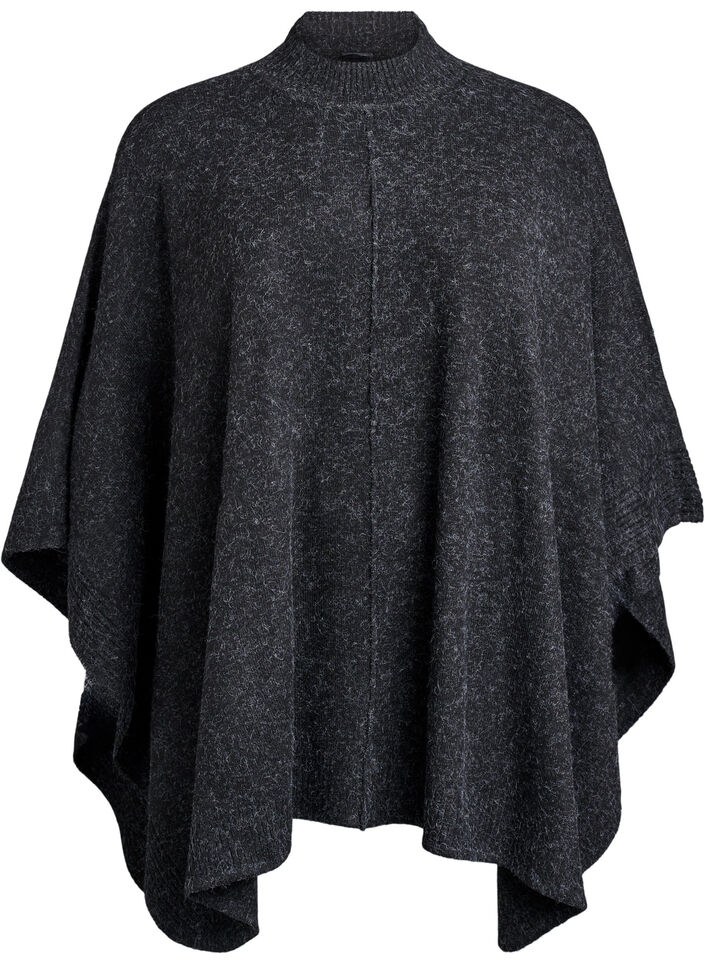 Poncho met geribde details en een ronde hals, Grijs, Packshot image number 0