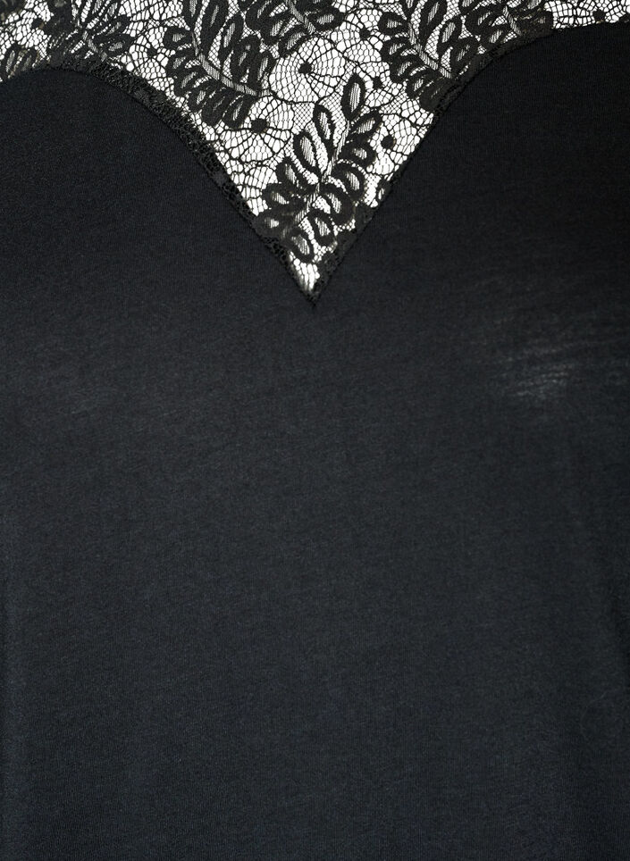Blouse met kanten inzetstuk en ballonmouwen, Zwart, Packshot image number 2