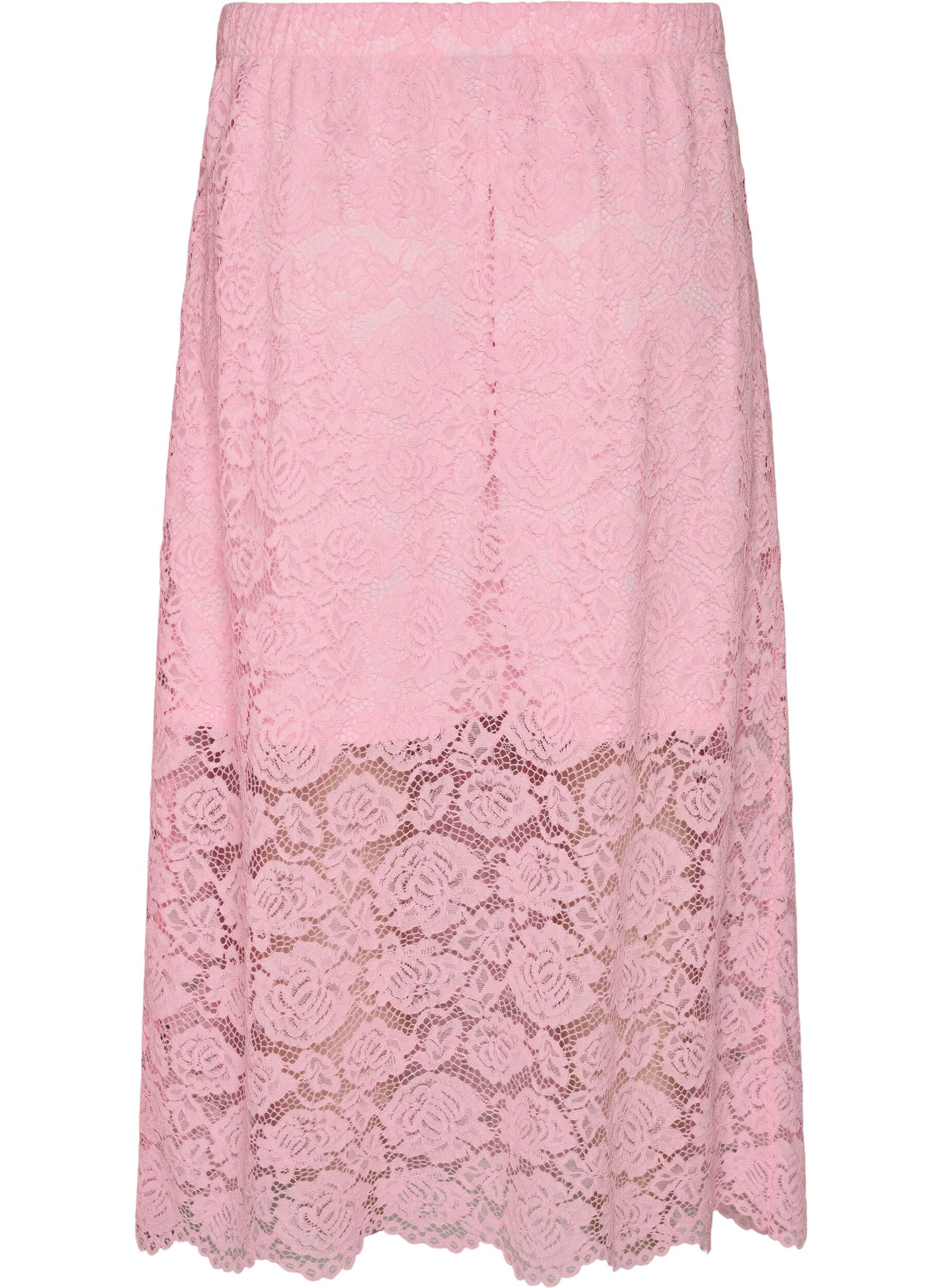 Zizzi Kanten midirok met een elastische tailleband, Roze, Packshot image number 1