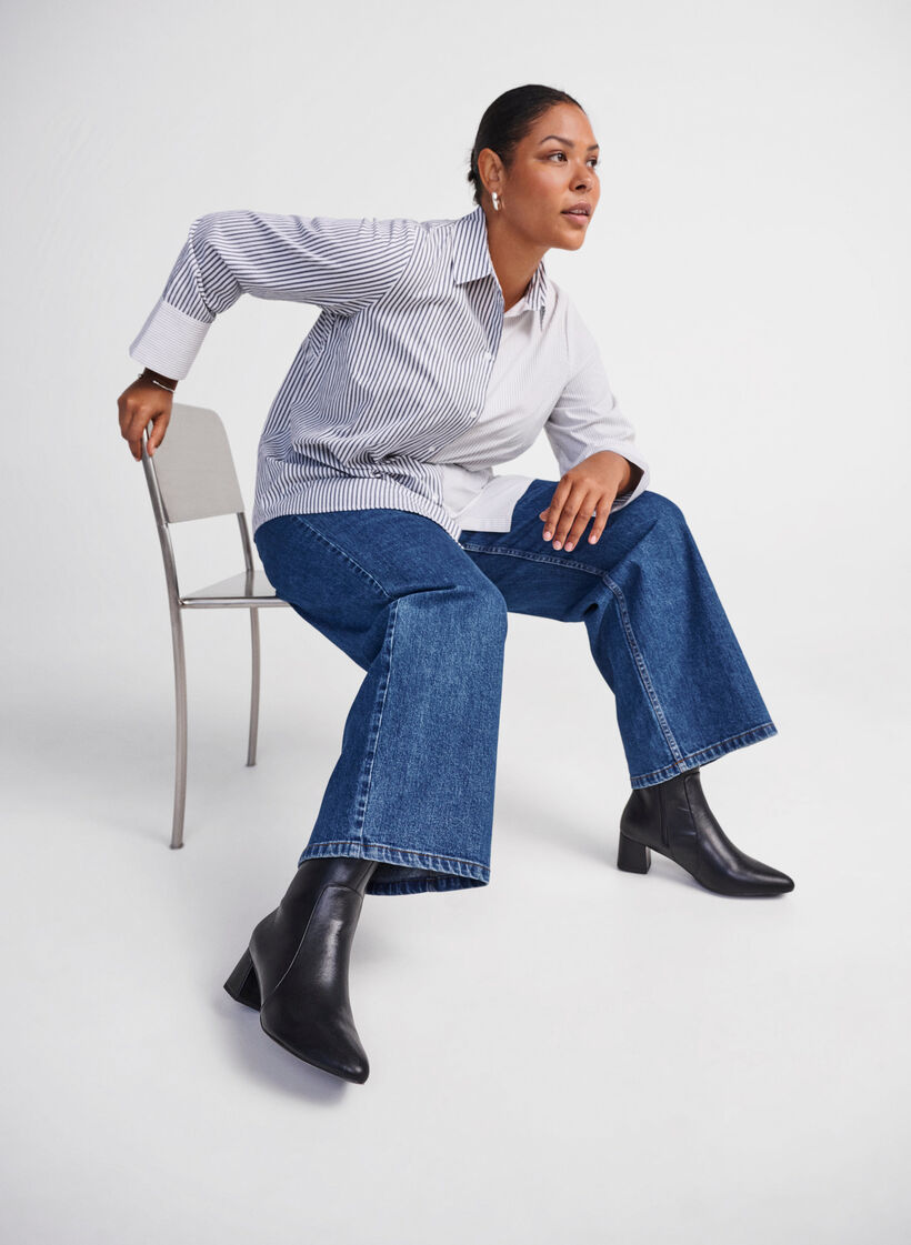 Wide fit - Leren enkellaarzen met hak, Black, Image image number 0