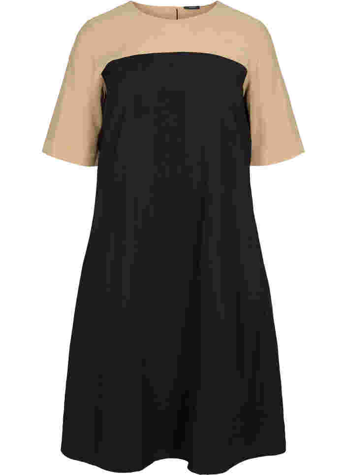 Viscose midi-jurk met colour-block, Black Comb