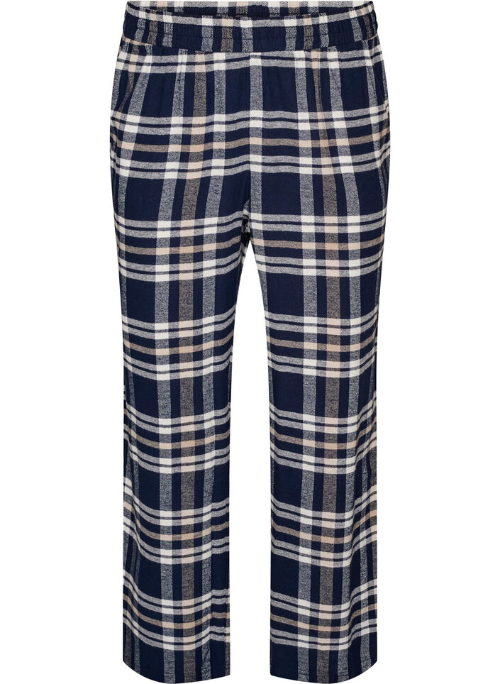Geruite katoenen pyjamabroek, Blauw, Packshot image number 0