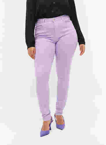 Amy jeans met hoge taille en super slanke pasvorm, Lavender, Model image number 3