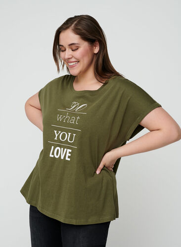 Katoenen t-shirt met korte mouwen en print, Ivy green w. Love, Model image number 0