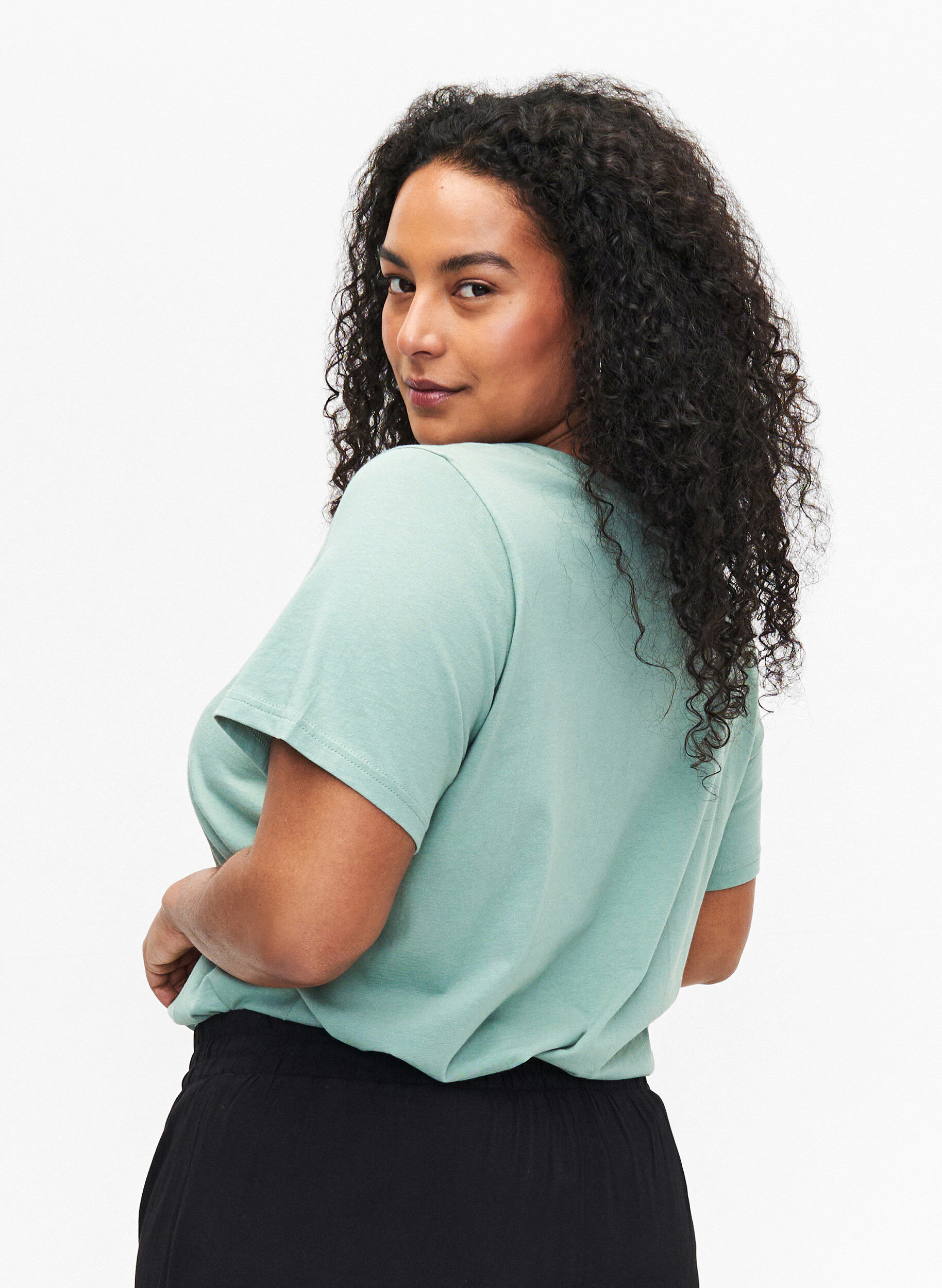 Zizzi Katoenen T-shirt met motief, Ch. Green w. Face, Model image number 1