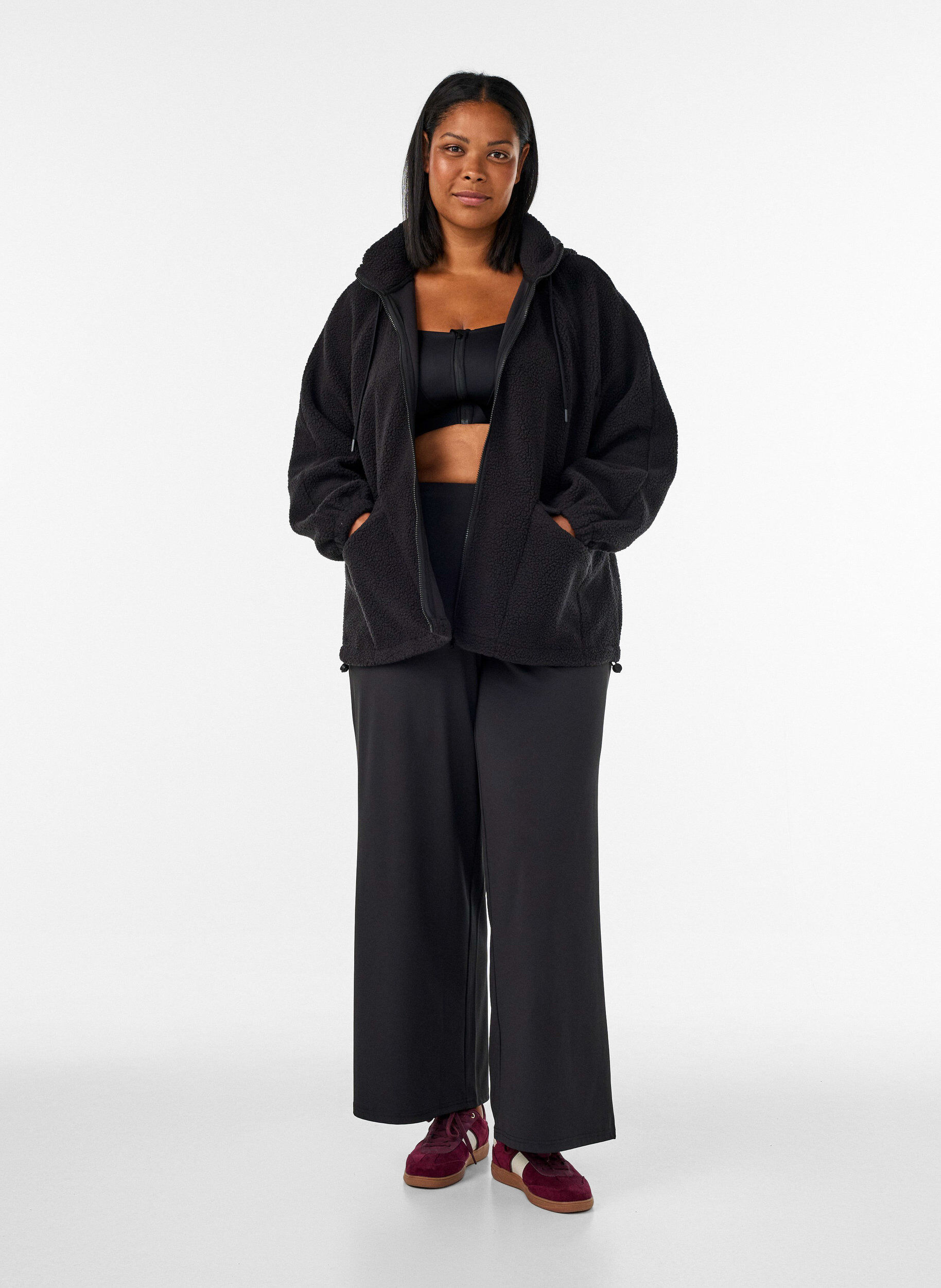 ZizziTeddyjack met capuchon en ritssluiting, Zwart, Model image number 1