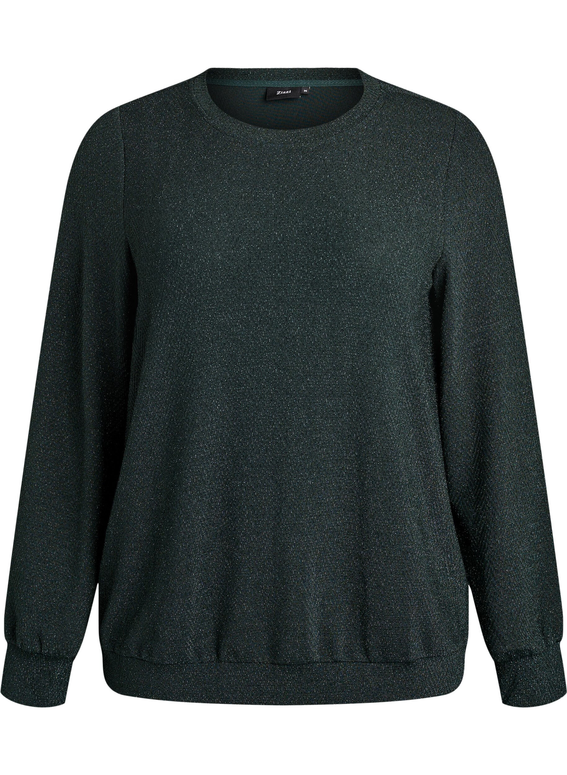 ZizziBlouse met visgraatpatroon en glinsterend garen, Groen, Packshot image number 0