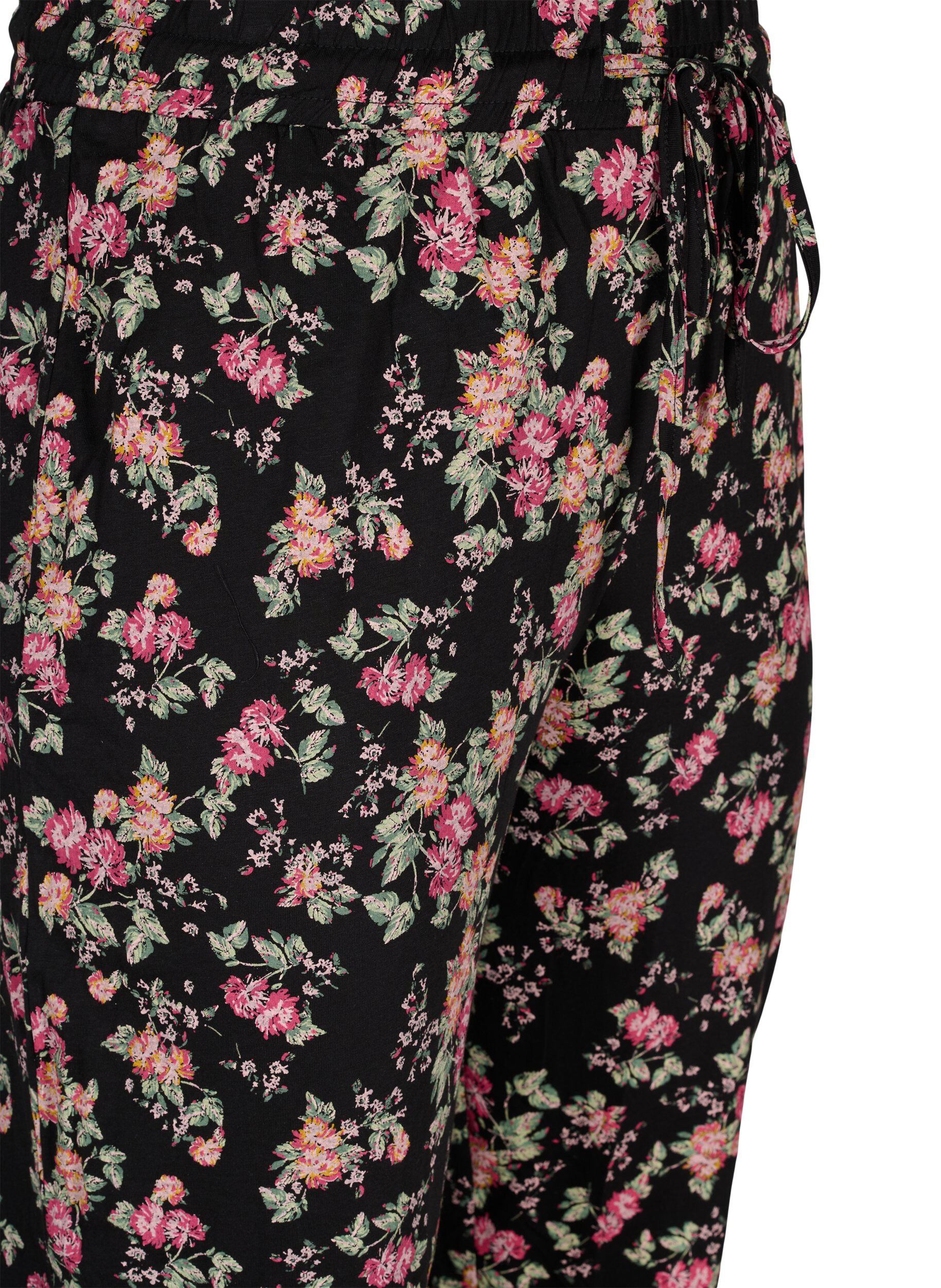 Zizzi Katoenen pyjama broek , Black Pink Oran Flow, Packshot image number 2