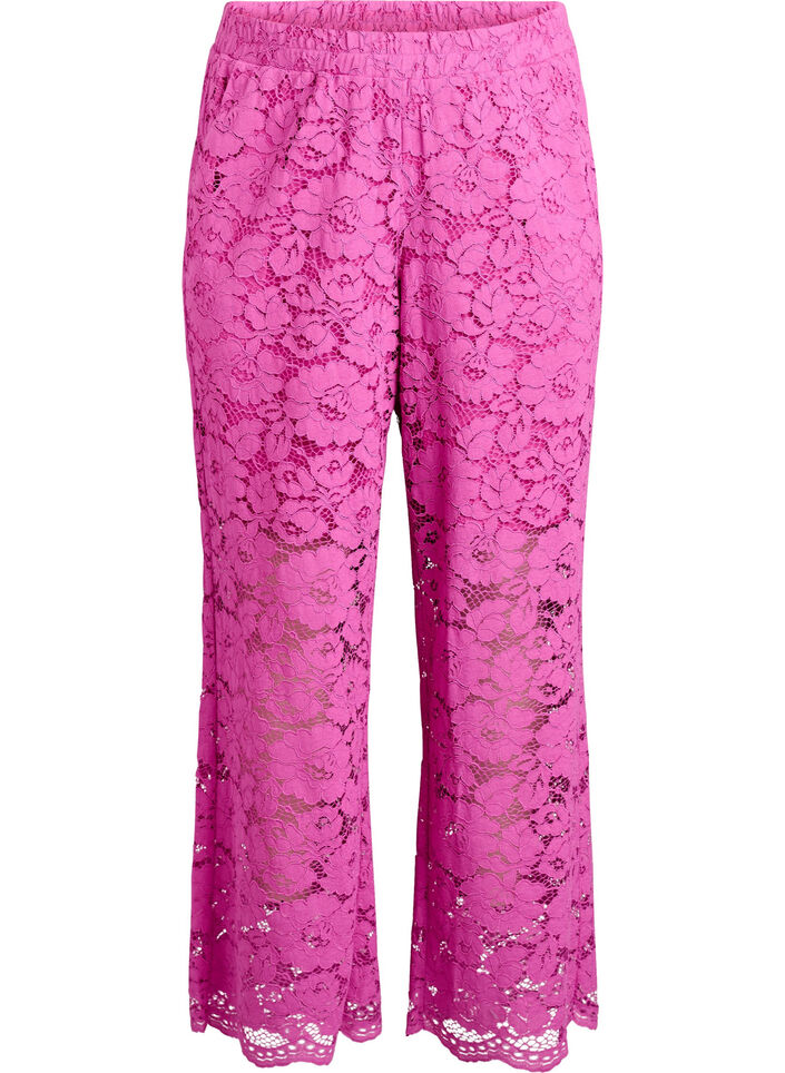 Kanten broek met hoge taille en zakken, Roze, Packshot image number 0