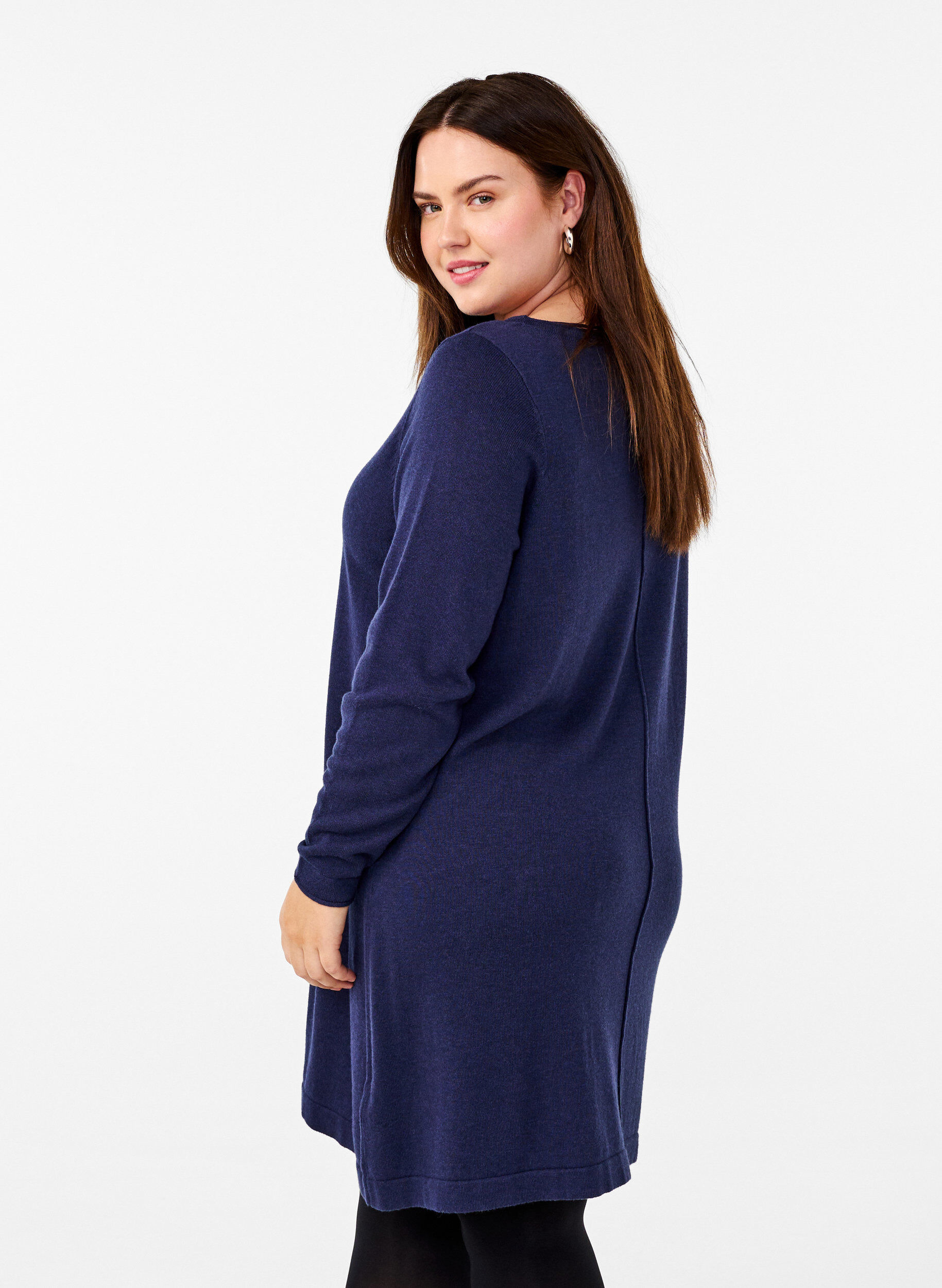 Zizzi Gebreide jurk in katoen-viscose blend, Blauw, Model image number 2