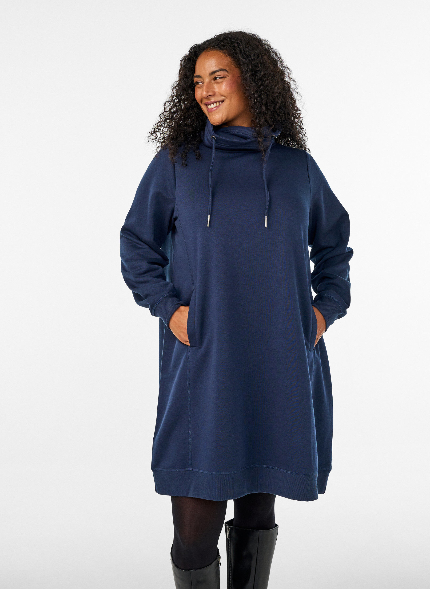 ZizziKort sweatshirt jurk met hoge kraag en zakken, Blauw, Model image number 0
