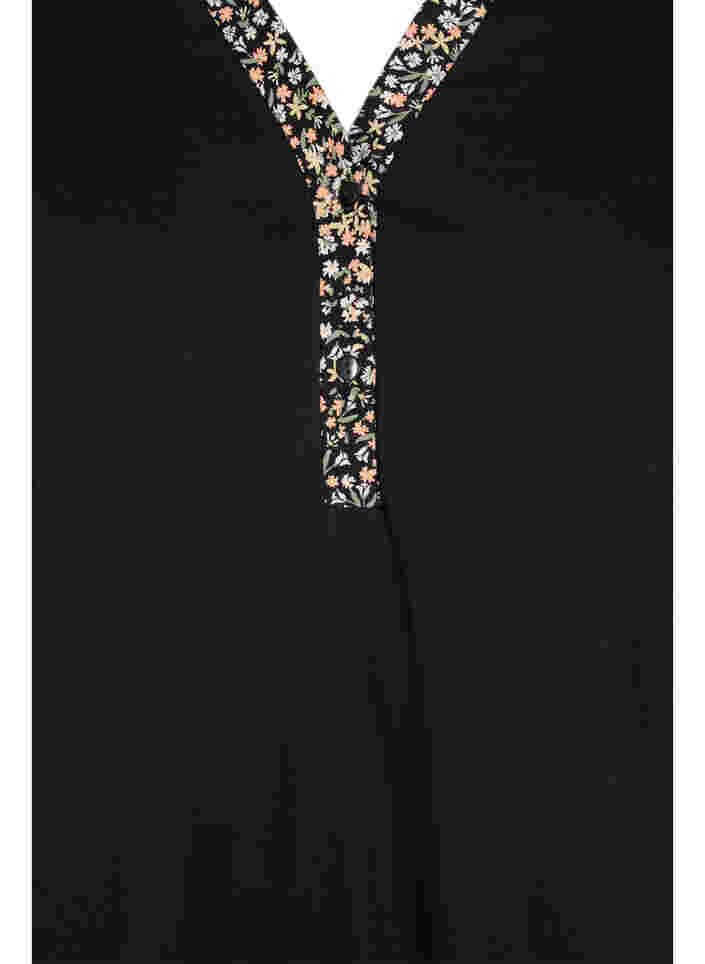 Katoenen nachtjurk met print details, Black Ditzy Flower, Packshot image number 2