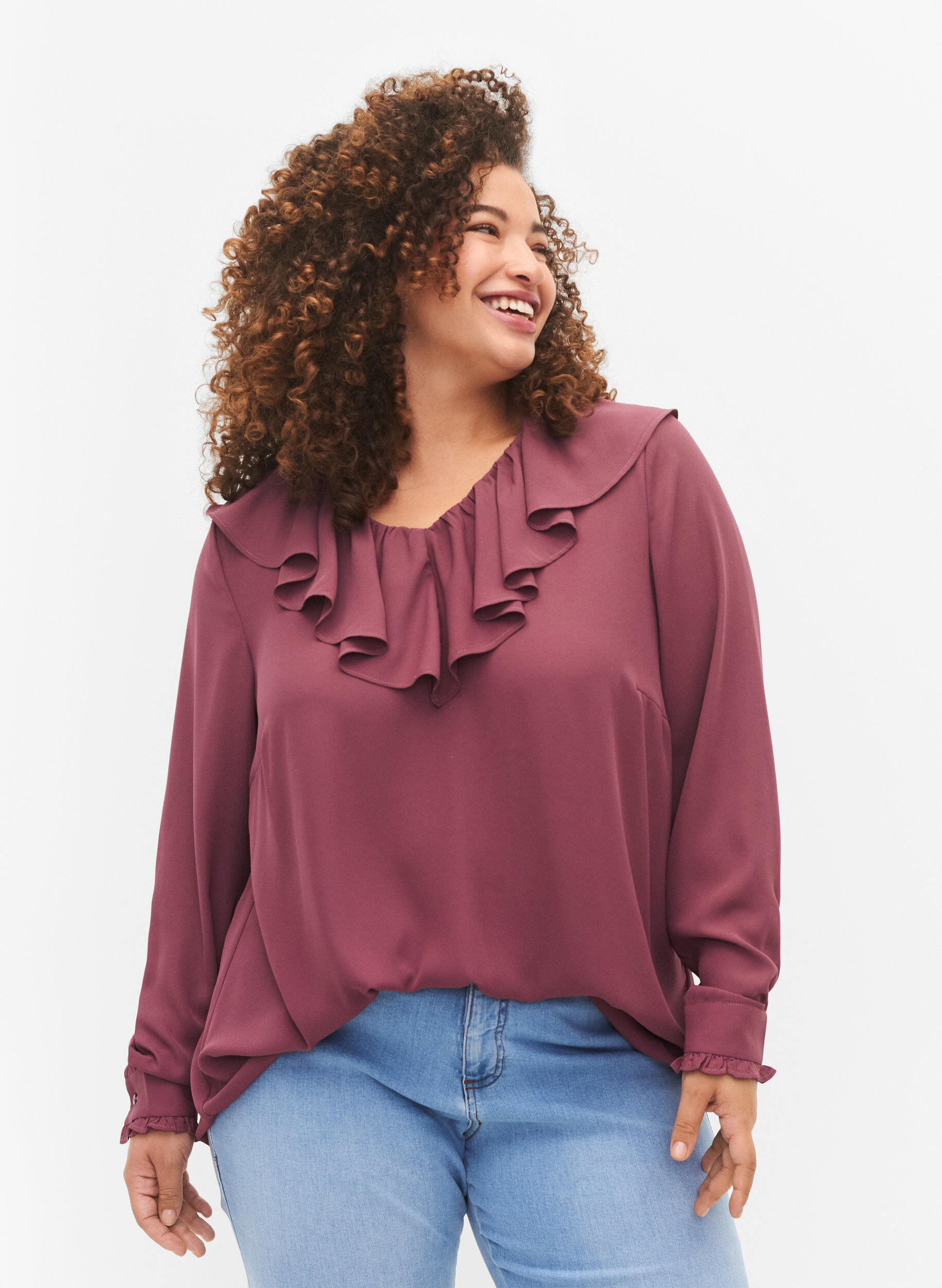 Zizzi  Blouse met ruches en lange mouwen, Renaissance Rose, Model image number 0