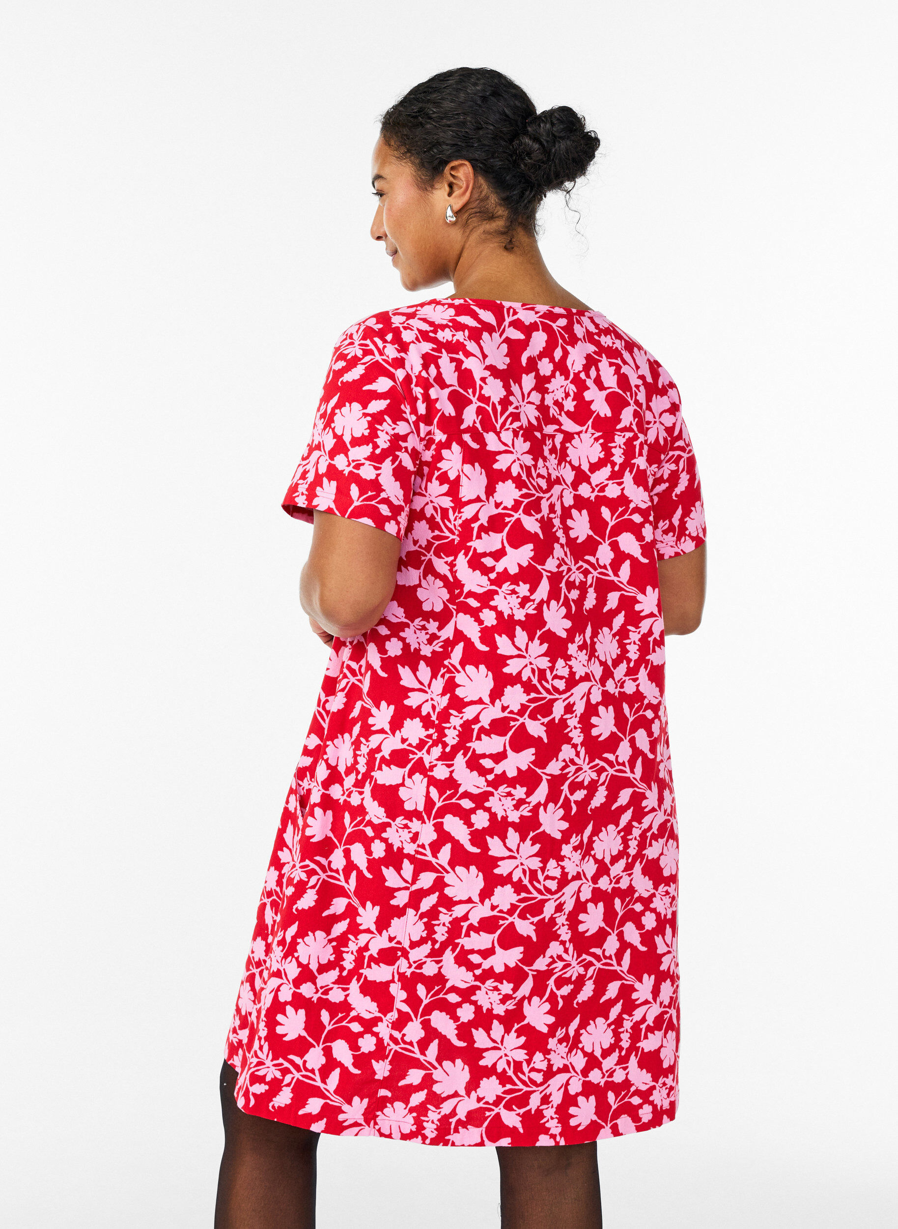 ZizziKorte a-lijn jurk met bloemenprint, Rood, Model image number 2