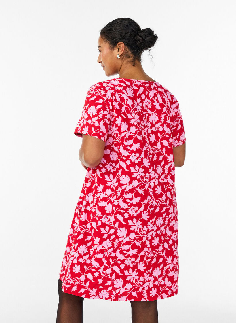 Korte a-lijn jurk met bloemenprint, Rood, Model image number 2