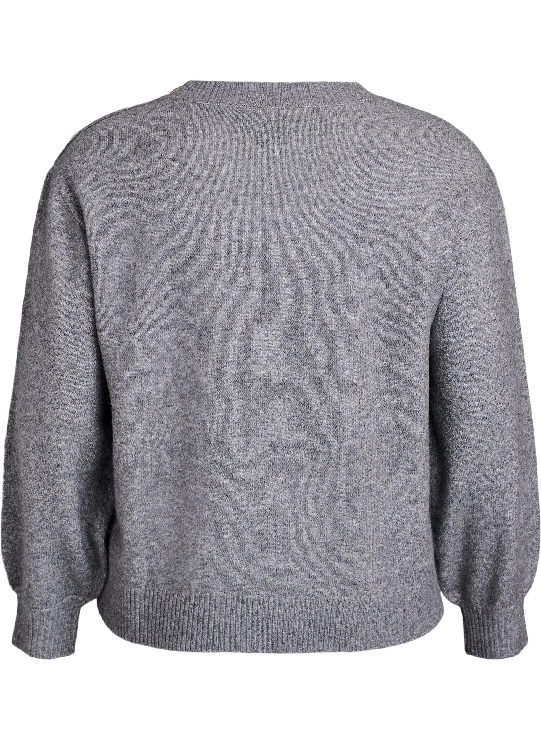 Zizzi Breisel blouse met knoopdetail, Grijs, Packshot image number 1