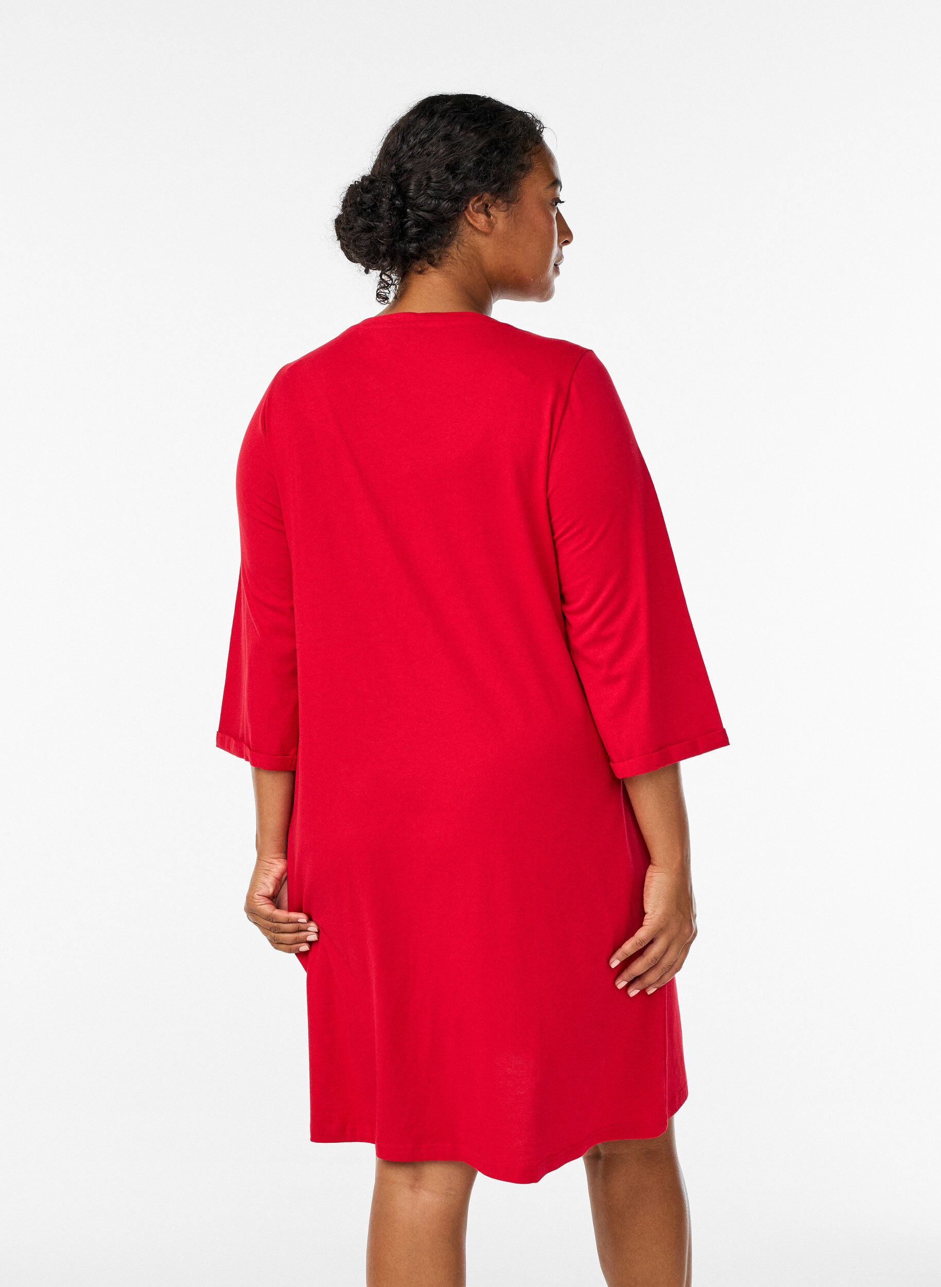 Zizzi Nachthemd in biologisch katoen met kerstmotief, Rood, Model image number 2