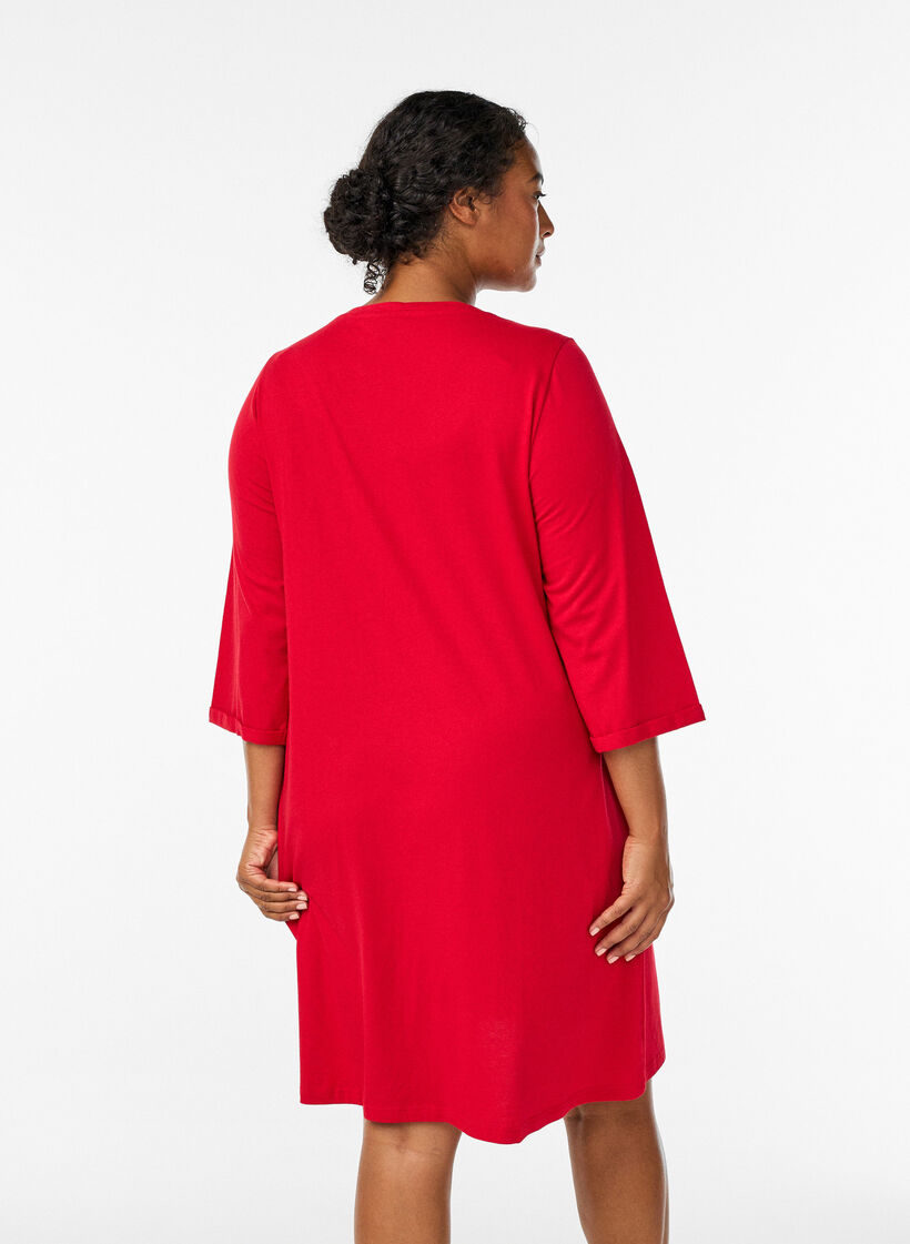 Nachthemd in biologisch katoen met kerstmotief, Rood, Model image number 2