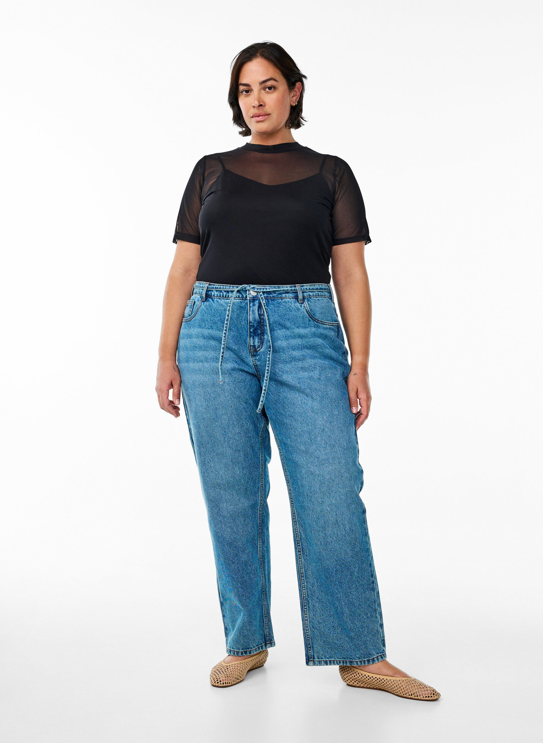 Zizzi Mesh blouse met korte mouwen, Zwart, Model image number 1