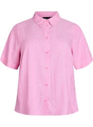 Shirt met korte mouwen in linnen en viscose, Roze
