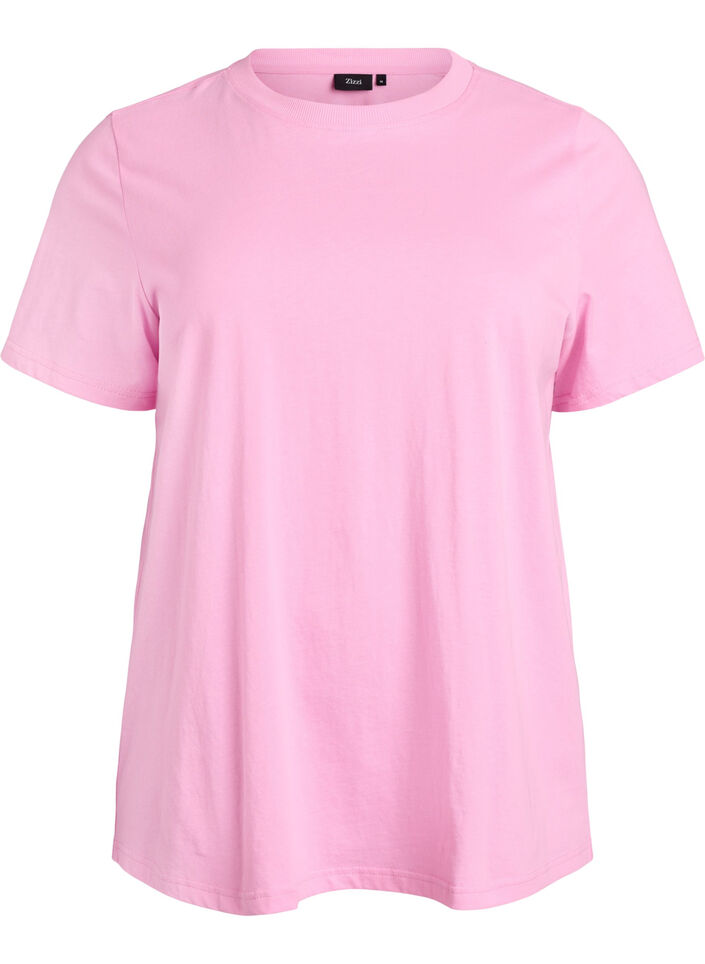 Basic katoenen T-shirt met ronde hals, Roze, Packshot image number 0