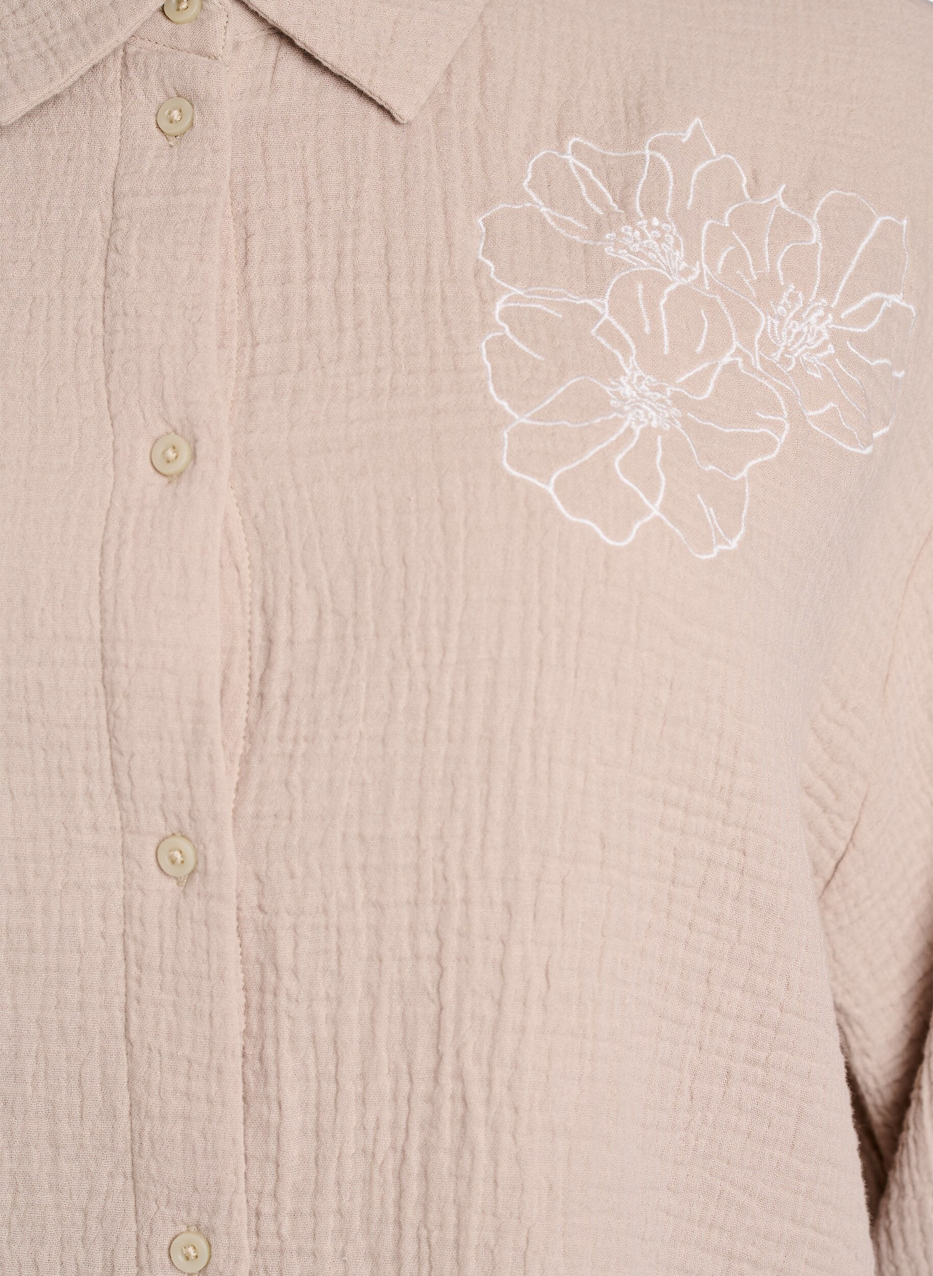 Zizzi Katoenen mousseline shirt met geborduurde details, Beige, Packshot image number 2