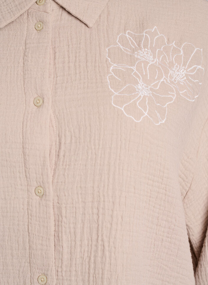 Katoenen mousseline shirt met geborduurde details, Beige, Packshot image number 2