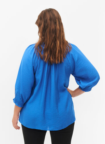 A-lijn viscose blouse met 3/4 mouw, Strong Blue, Model image number 1