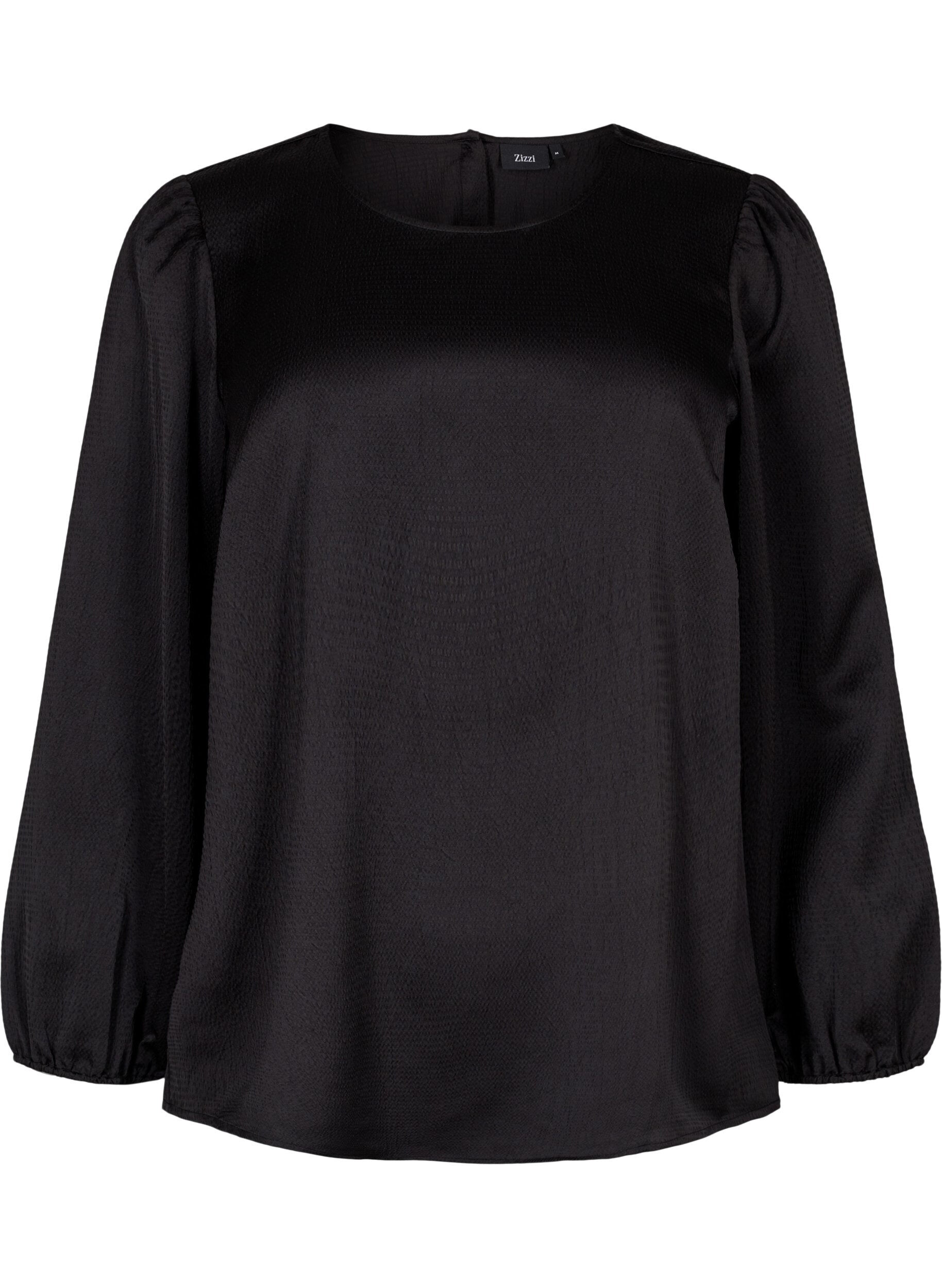Zizzi Blouse met lange mouwen en ronde hals, Black, Packshot image number 0