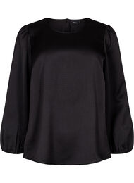 Blouse met lange mouwen en ronde hals, Black