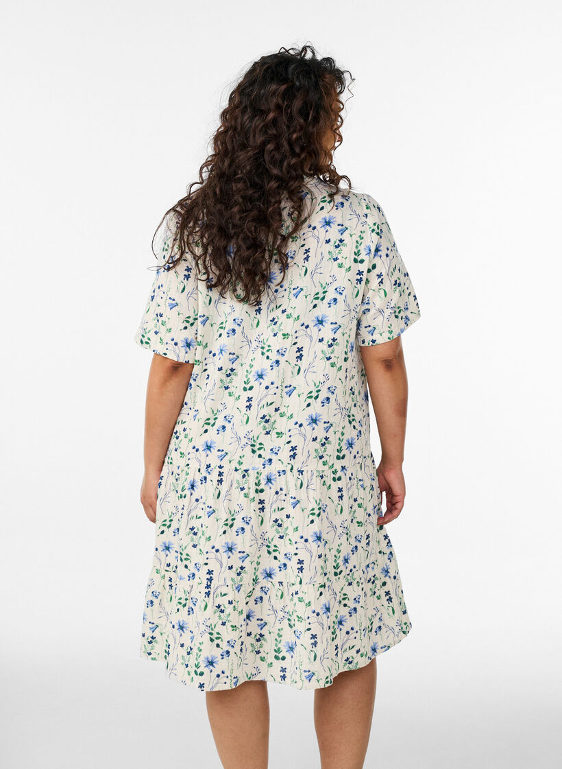 Korte A-lijn jurk in katoenen mousseline, Beige, Model image number 2