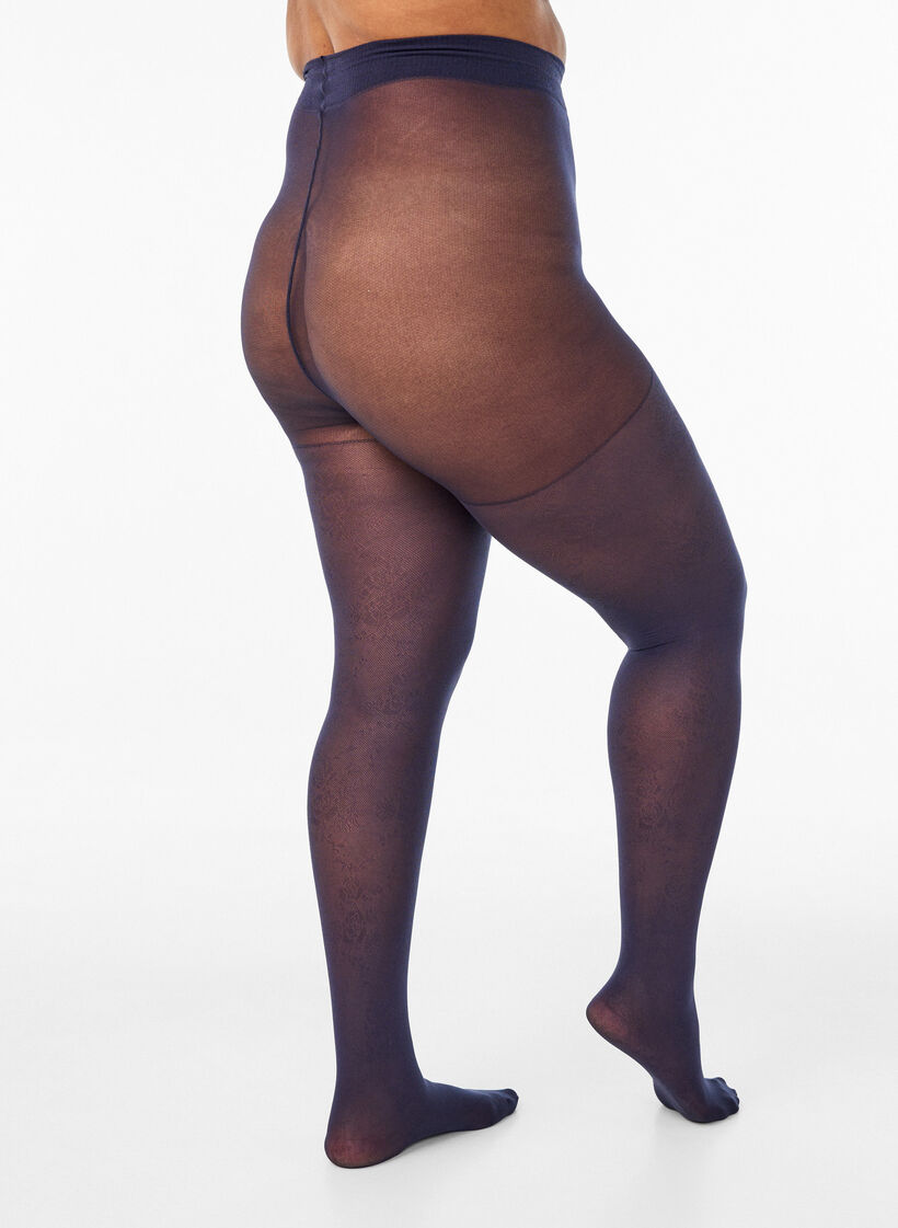 30 denier panty met bloemenpatroon, Blauw, Model image number 3