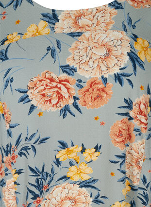 Viscose jurk met print en korte mouwen , Light Blue Flower, Packshot image number 2