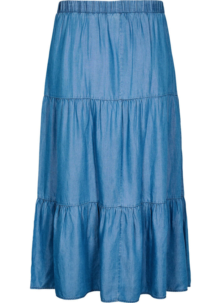 Denim maxi rok met ruches, Blauw, Packshot image number 1