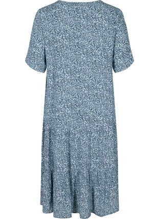 Viscose jurk met print en korte mouwen, Blue Flower Mix, Packshot image number 1