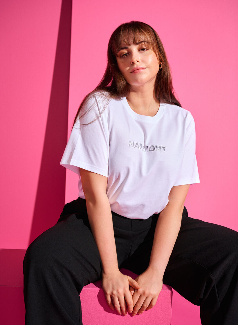 T-shirt van biologisch katoen met tekst, White HARMONY, Image image number 0