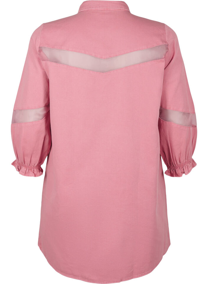 Gekleurde denim shirtjurk met gaasdetails, Heather Rose, Packshot image number 1