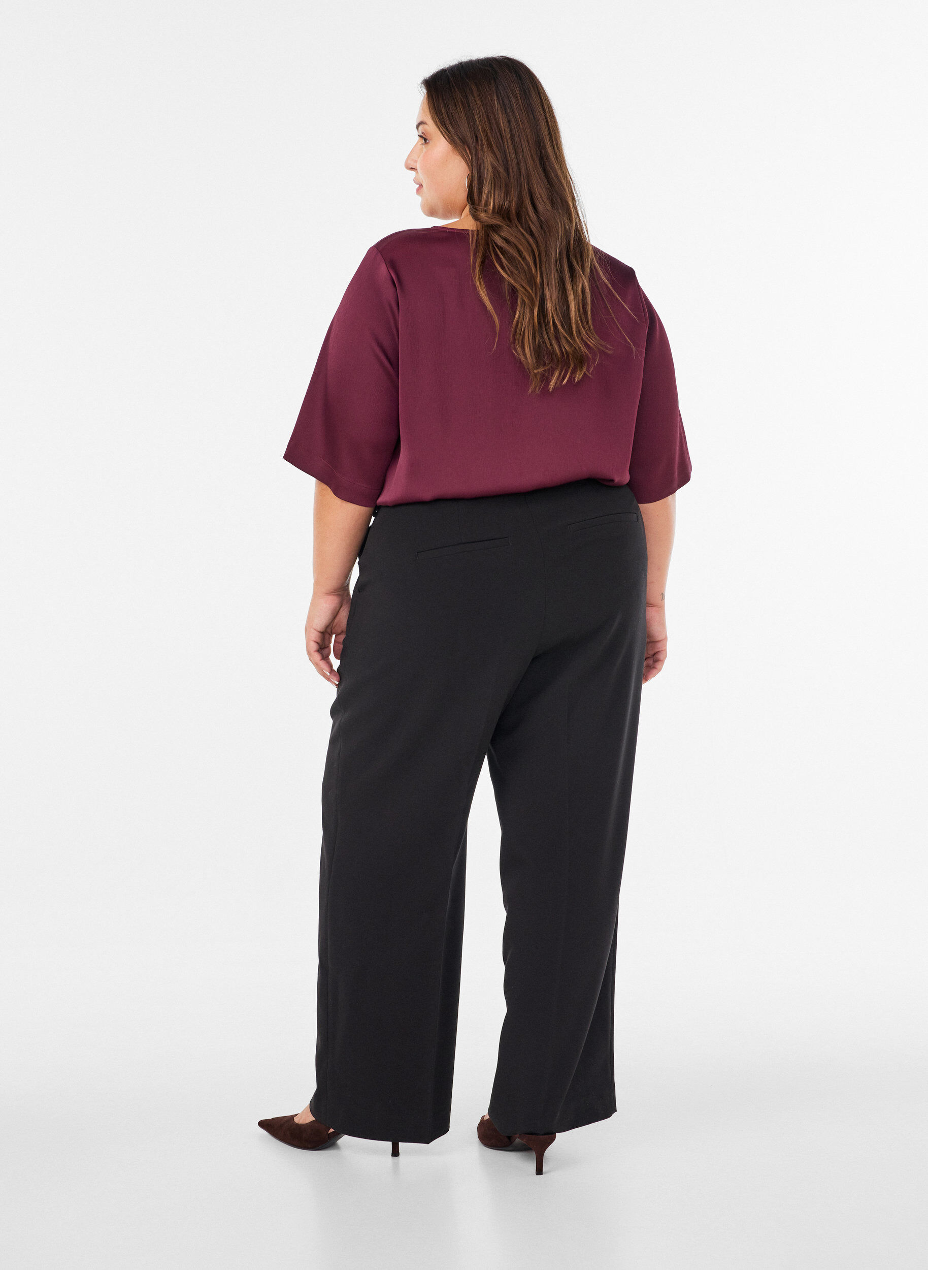 ZizziSatijnen blouse met ellebooglange mouwen, Rood, Model image number 2
