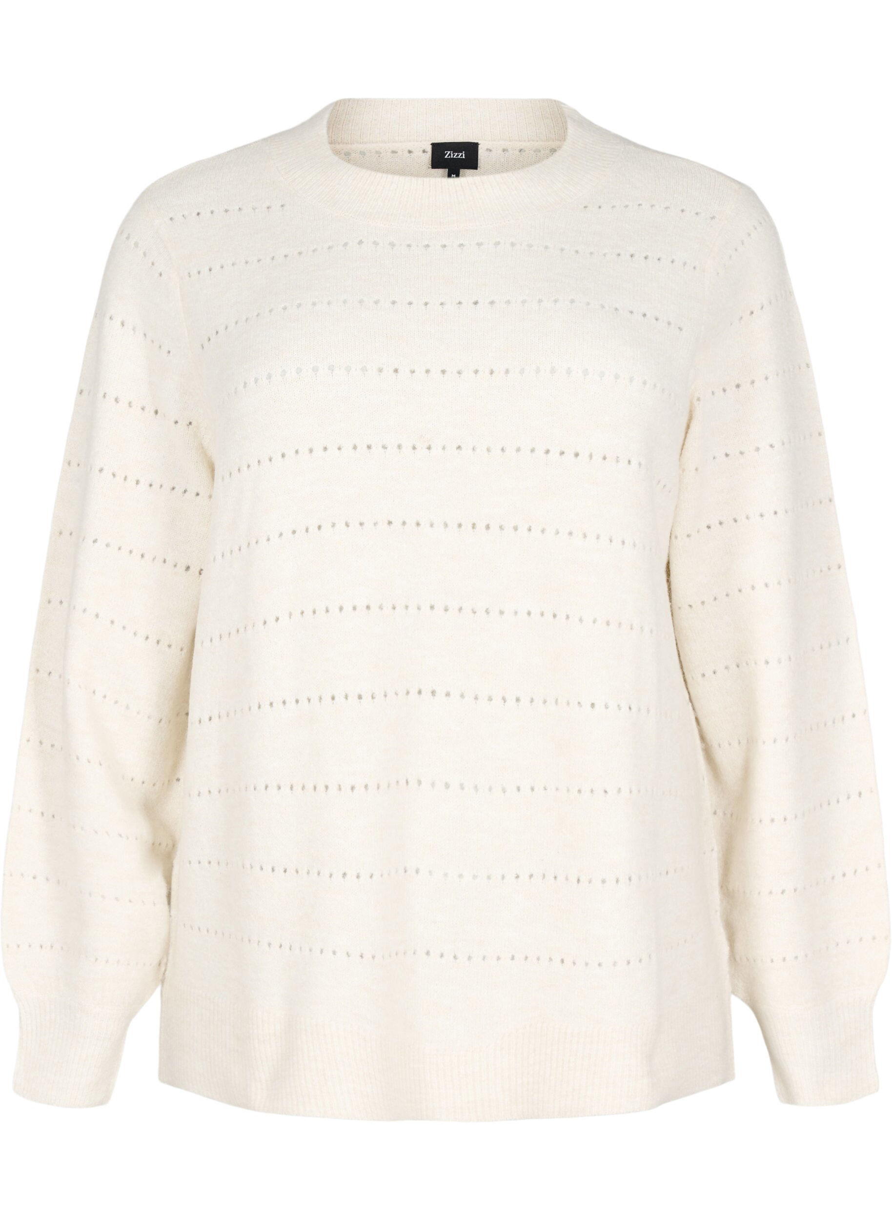Zizzi Gebreide blouse met ronde hals en kantpatroon, Birch Mel., Packshot image number 0