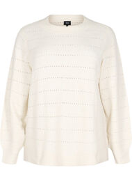 Gebreide blouse met ronde hals en kantpatroon, Birch Mel.