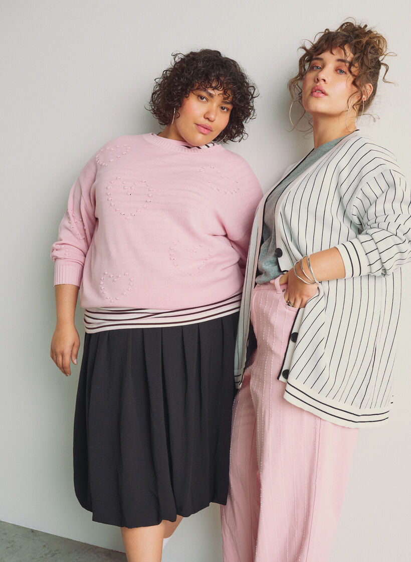 Los vallende gebreide blouse met hartjespatroon, Roze, Image image number 0