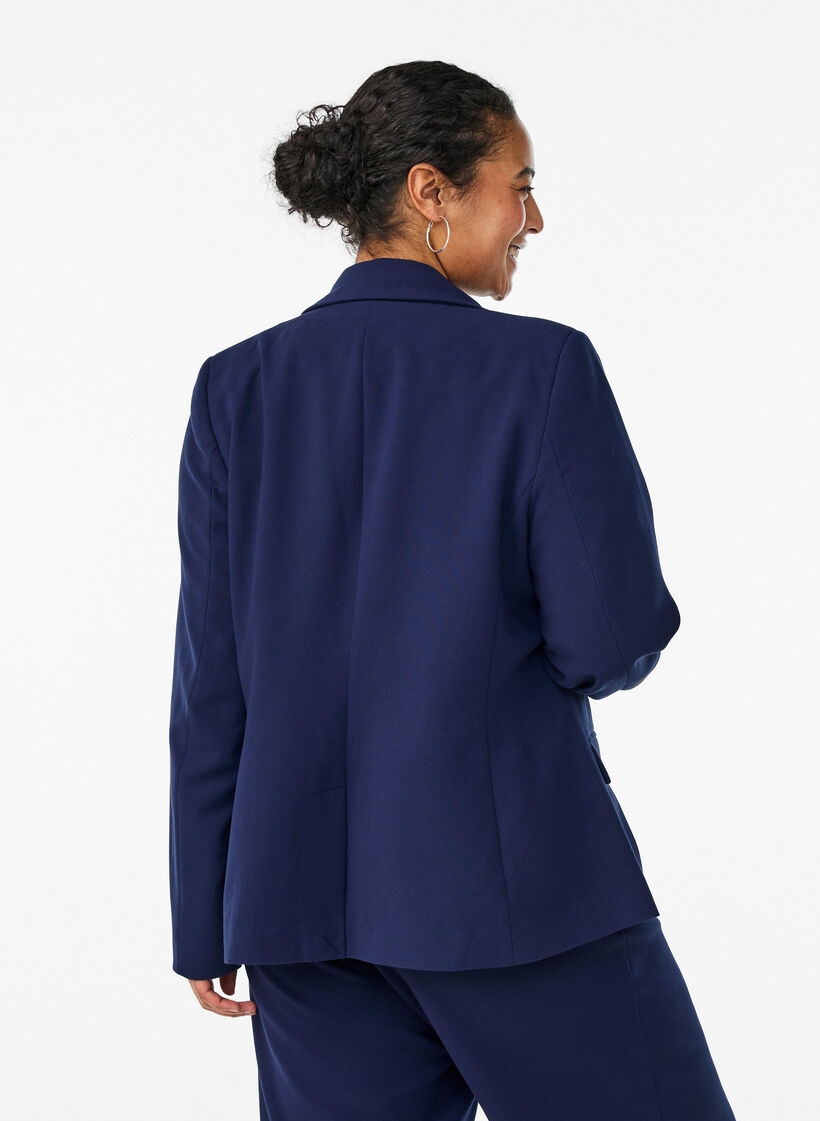 Klassieke blazer met knoopsluiting en zakken, Blauw, Model image number 2