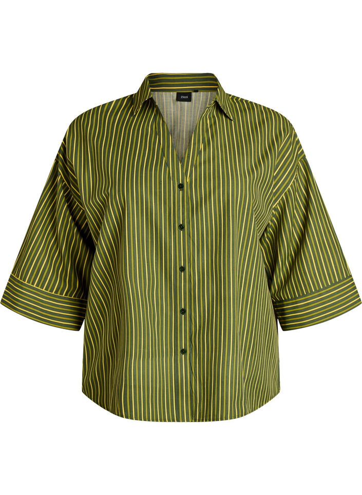 Losse gestreepte shirt met 3/4 mouwen, Groen, Packshot