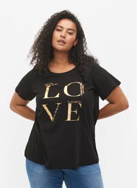 Katoenen t-shirt met korte mouwen en opdruk, Black Love, Model