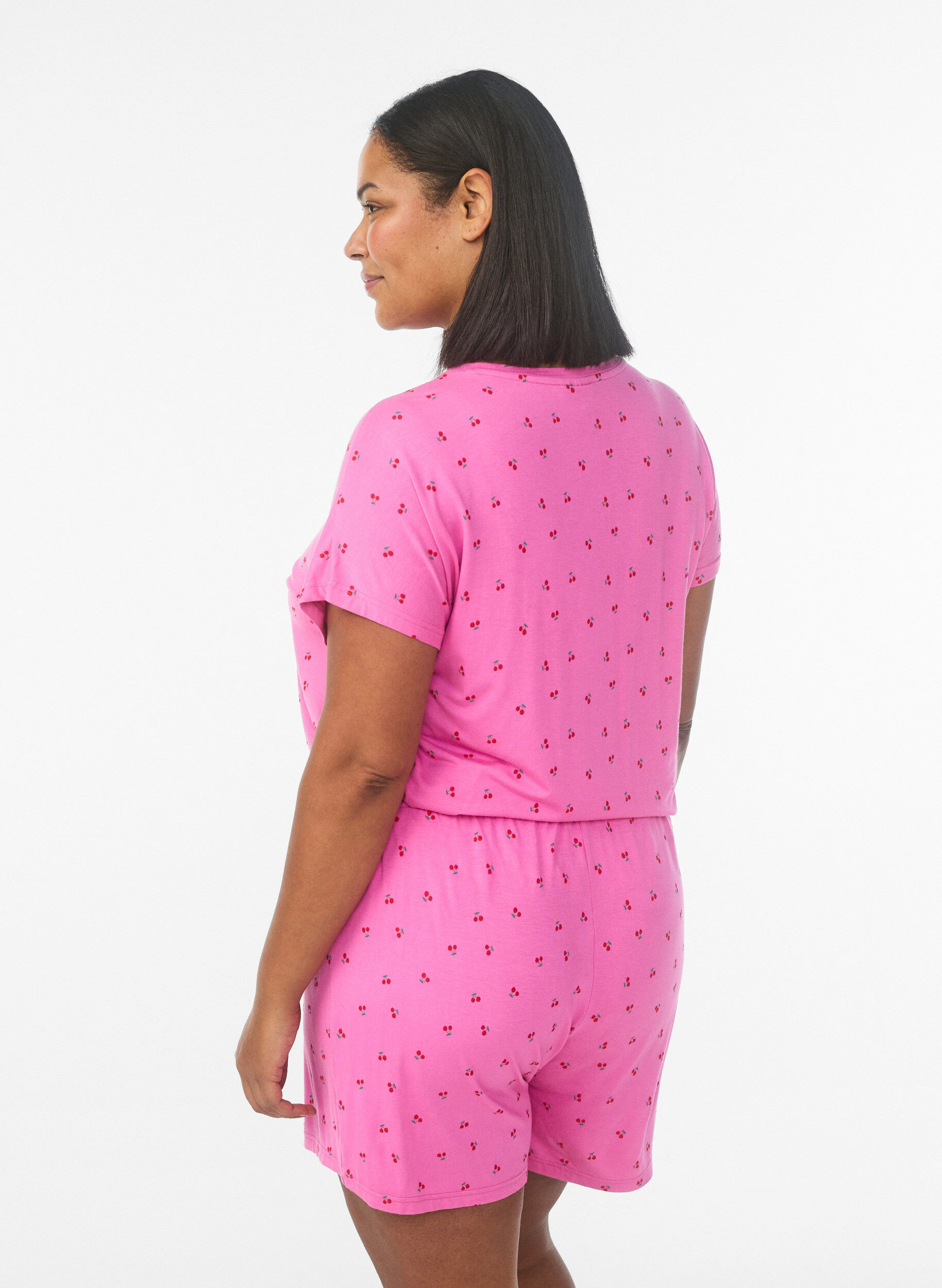 Zizzi Pyjama T-shirt in viscose met all-over print, Roze, Model image number 2