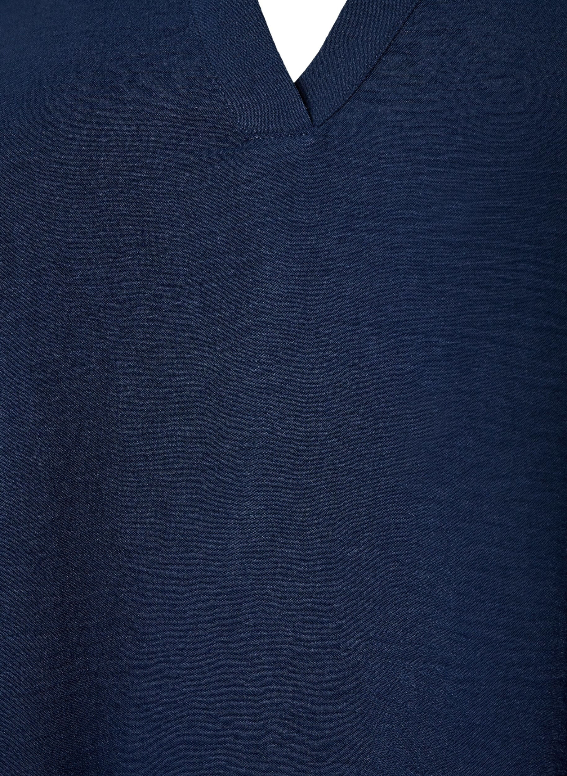 ZizziBlouse met smockmanchetten en V-hals, Blauw, Packshot image number 2