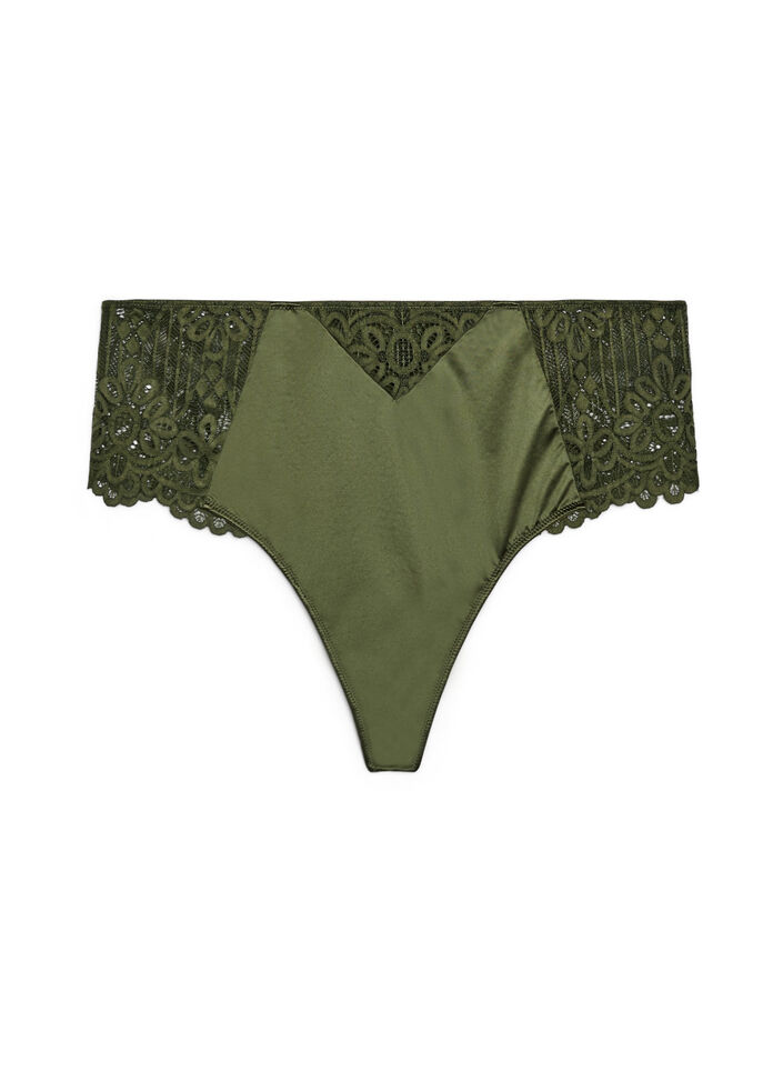 Hipster string met kant en microvezel, Groen, Packshot image number 0