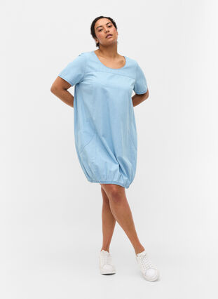 Denim jurk met zakken en korte mouwen, Light blue denim, Model image number 2