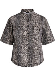 Denimshirt met luipaardprint en korte mouwen, Bruin