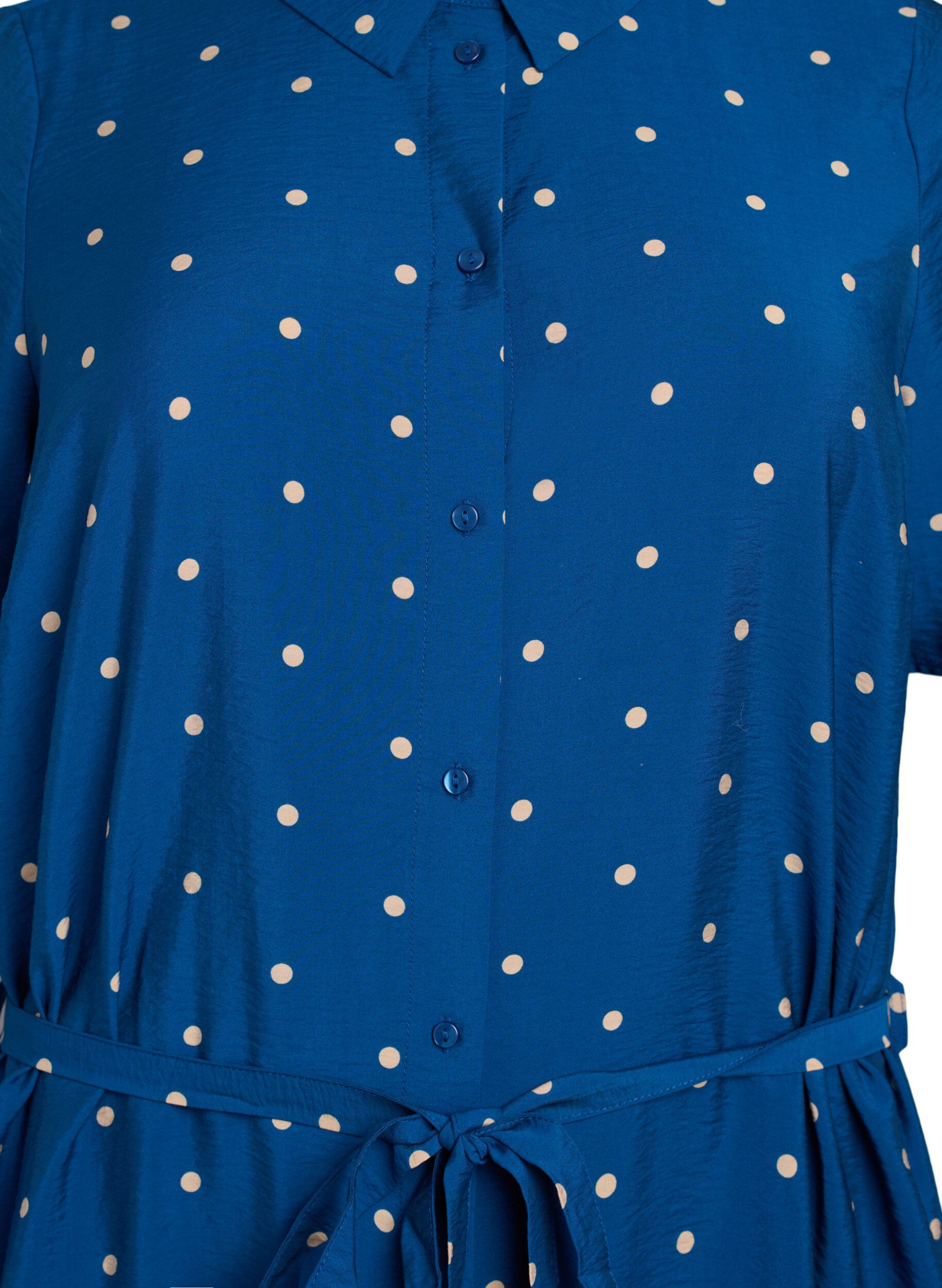 Zizzi Midi overhemdjurk met stippen, Blauw, Packshot image number 2